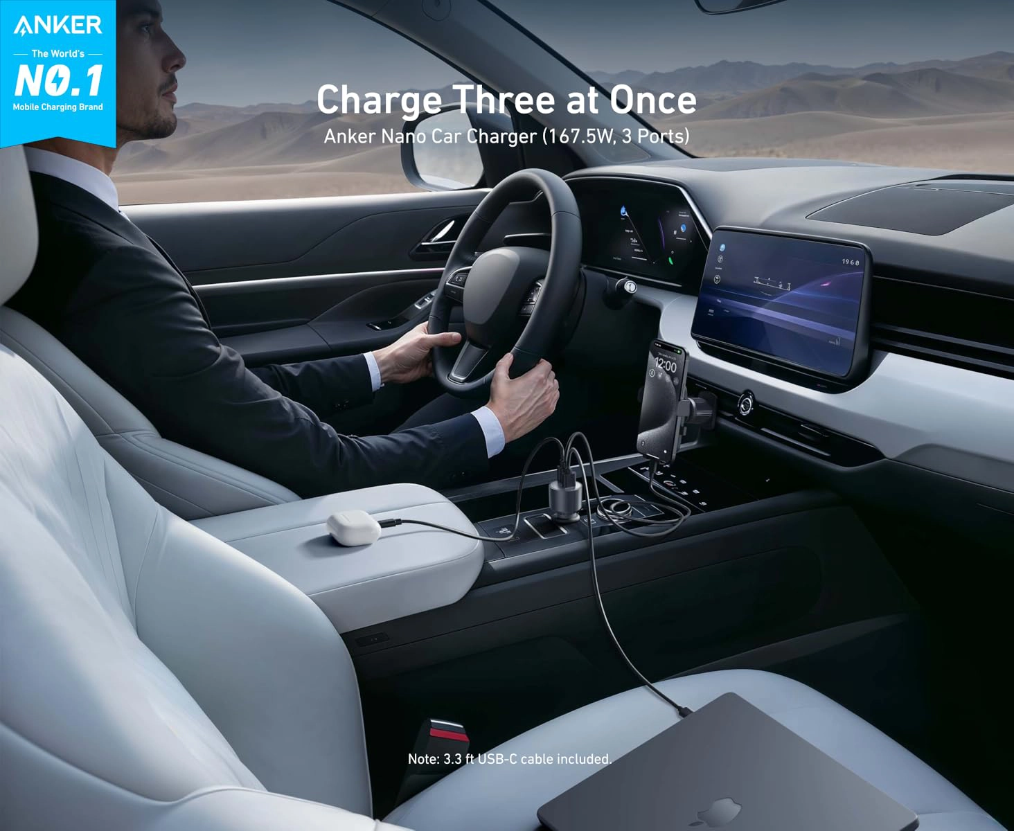 شارژر فندکی 167.5 وات انکر Anker Car Charger 167.5W 3 Port A2737