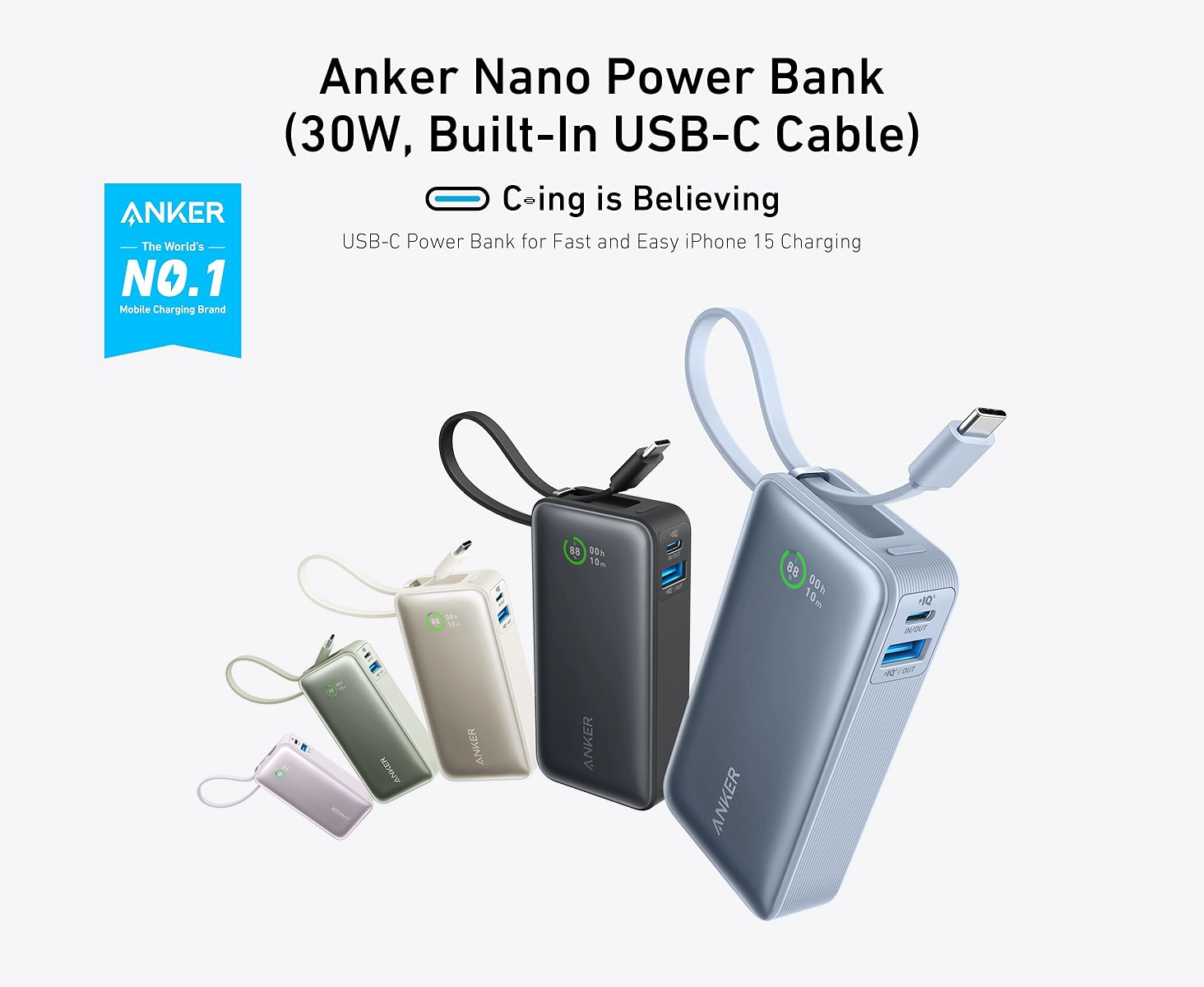 پاوربانک 10 هزار میلی آمپر انکر Anker Nano Power Bank 30W A1259