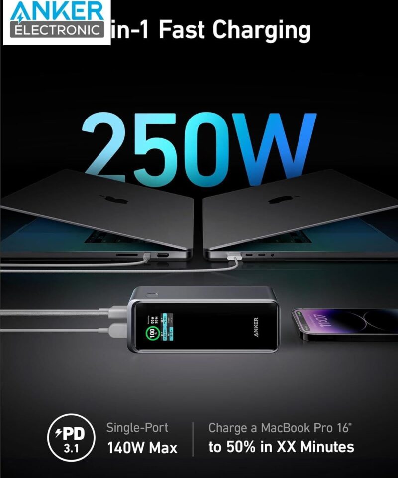 Alternative view of پاوربانک 250 وات + پایه شارژر 100 وات کمبو انکر Anker Prime 27650mAh Power Bank 250W With 100W Charging Base B1340