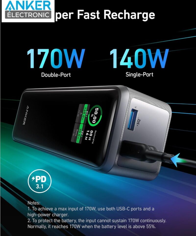 پاوربانک 250 وات + پایه شارژر 100 وات کمبو انکر Anker Prime 27650mAh Power Bank 250W With 100W Charging Base B1340 - Image 4