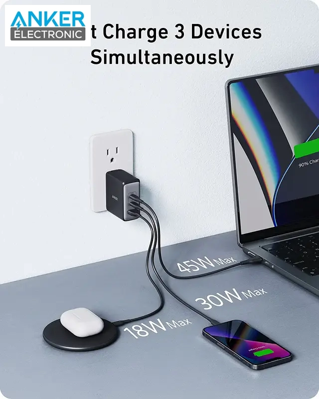 Alternative view of شارژر دیواری 100 وات انکر Anker 736 Charger Nano II 100W + USB C cable B2145 US دوپین تاشو + مبدل پریز هدیه