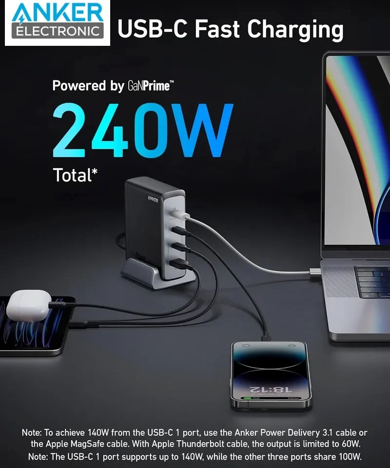 Alternative view of هاب شارژر رومیزی 240 وات انکر Anker Prime 240W GaN Charger A2342
