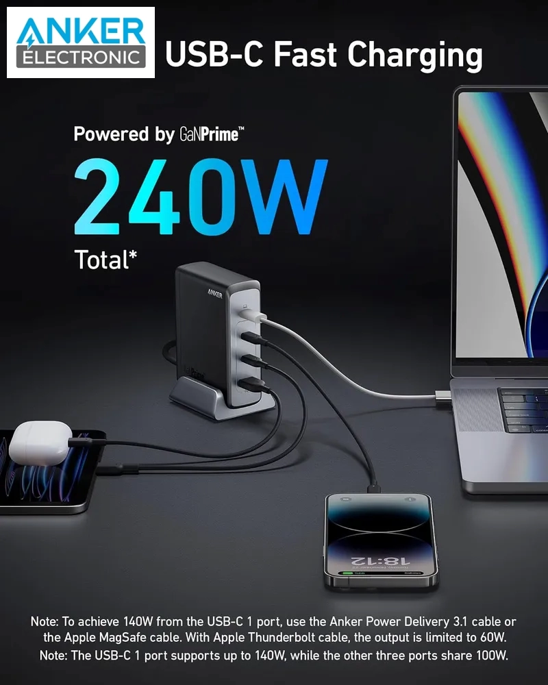 هاب شارژر رومیزی 240 وات انکر Anker Prime 240W GaN Charger A2342 - Image 2