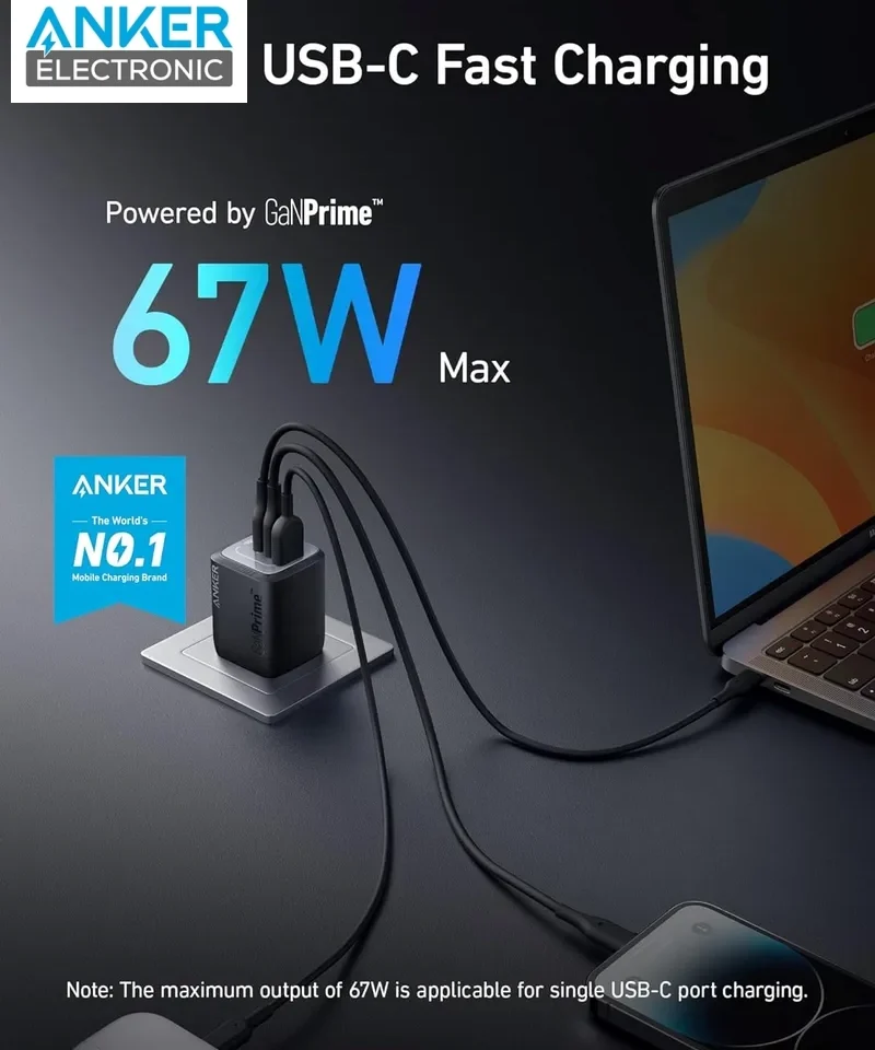 شارژر دیواری 67 وات انکر Anker Prime 67W GaN Wall Charger A2669 دوپین تاشو - Image 5