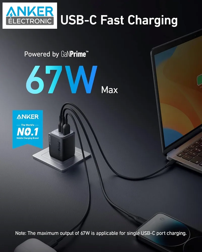 شارژر دیواری 67 وات انکر Anker Prime 67W GaN Wall Charger A2669 دوپین تاشو - Image 5