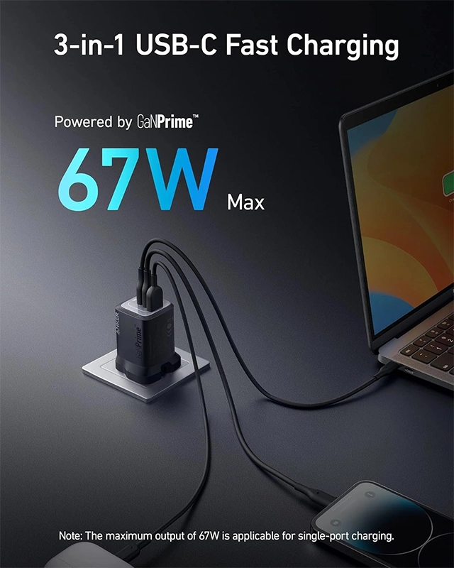 Alternative view of شارژر دیواری 67 وات انکر Anker Powerport 336 67W USB C Gan Charger A2674K11 UK + مبدل پریز هدیه