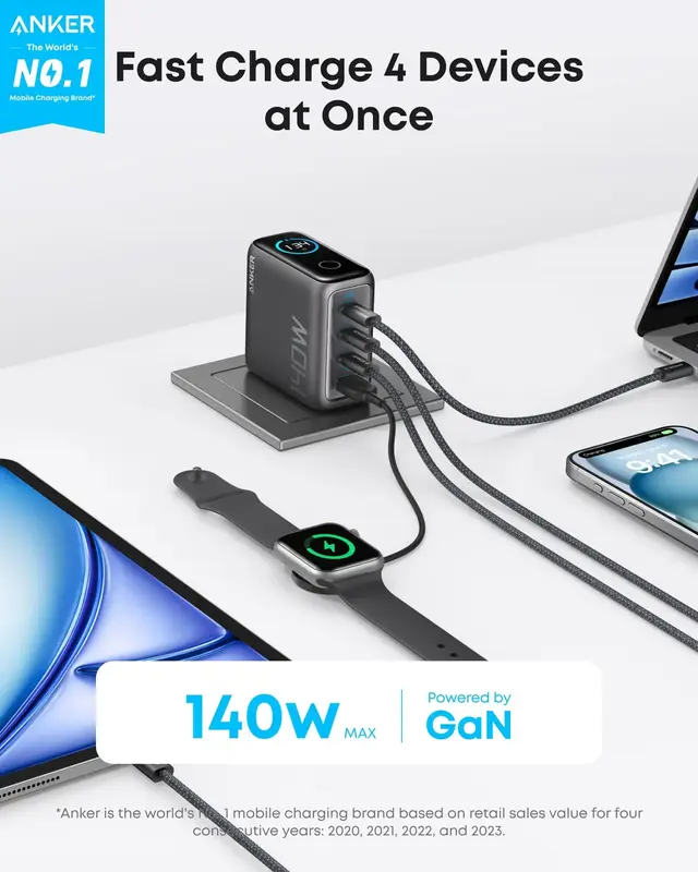 Alternative view of شارژر دیواری 140 وات انکر Anker Charger 140W with USB-C Cable B2697 US دوپین تاشو