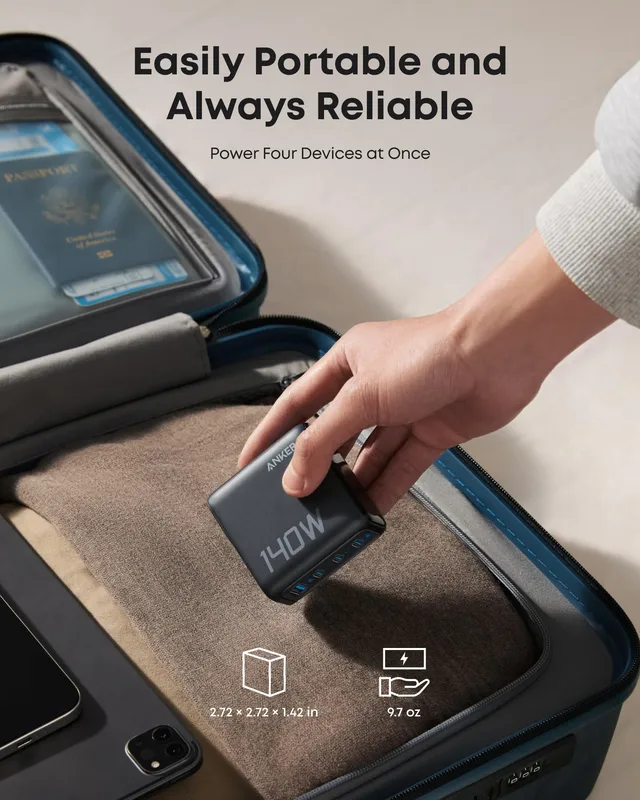 شارژر دیواری 140 وات انکر Anker Charger 140W with USB-C Cable B2697 US دوپین تاشو - Image 6