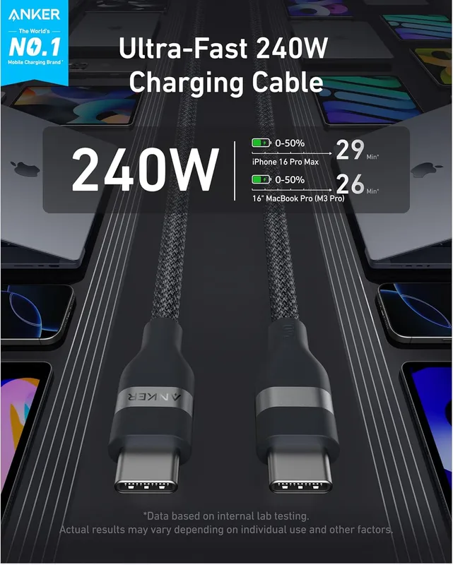 کابل 90 سانتی متر USB-C به USB-C انکر Anker USB-C to USB-C Cable 240W A82E2-90CM - Image 6