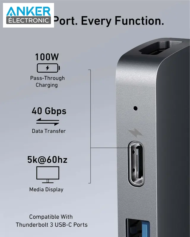هاب دیتا تاندربولت 7 پورت انکر Anker 547 Thunderbolt 3 USB-C Hub 7-in-2 for MacBook A8371 - Image 4