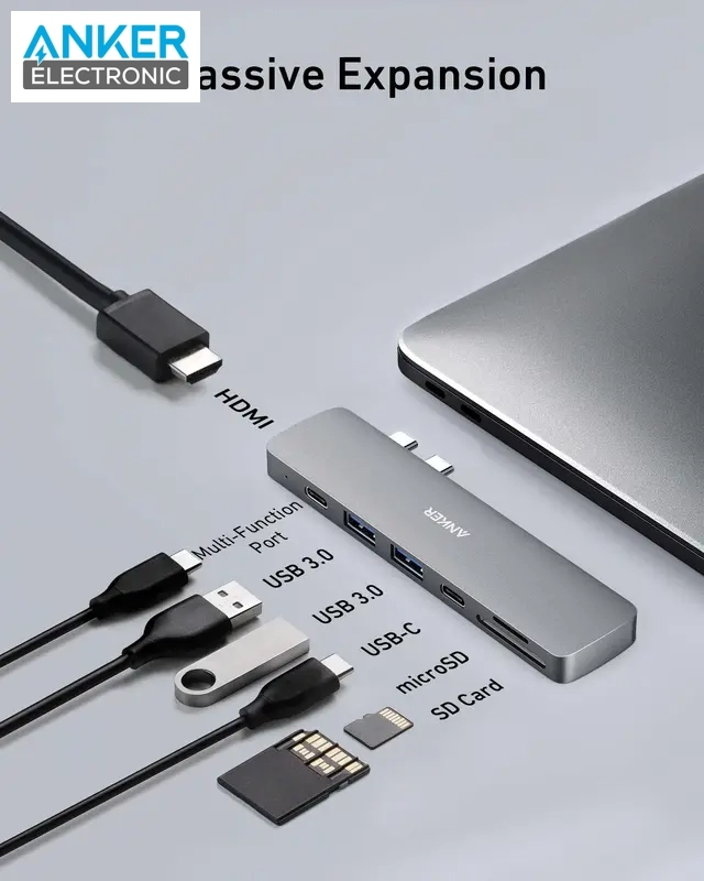 هاب دیتا تاندربولت 7 پورت انکر Anker 547 Thunderbolt 3 USB-C Hub 7-in-2 for MacBook A8371 - Image 5