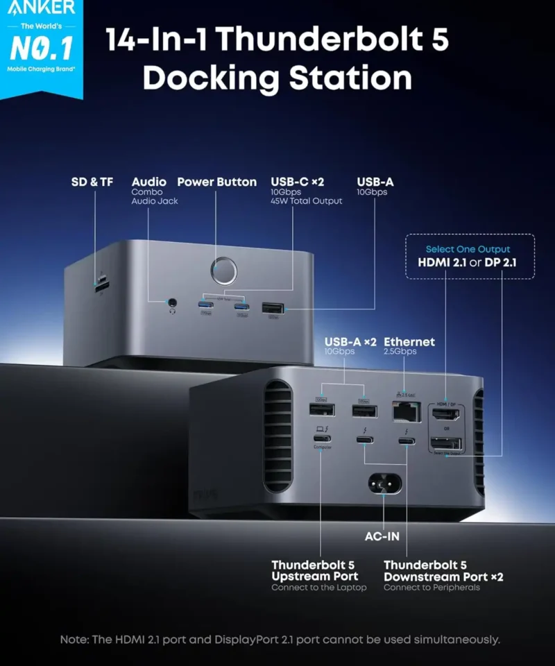 Alternative view of هاب تاندربولت 14 در 1 انکر Anker Prime TB5 Docking Station A83B5