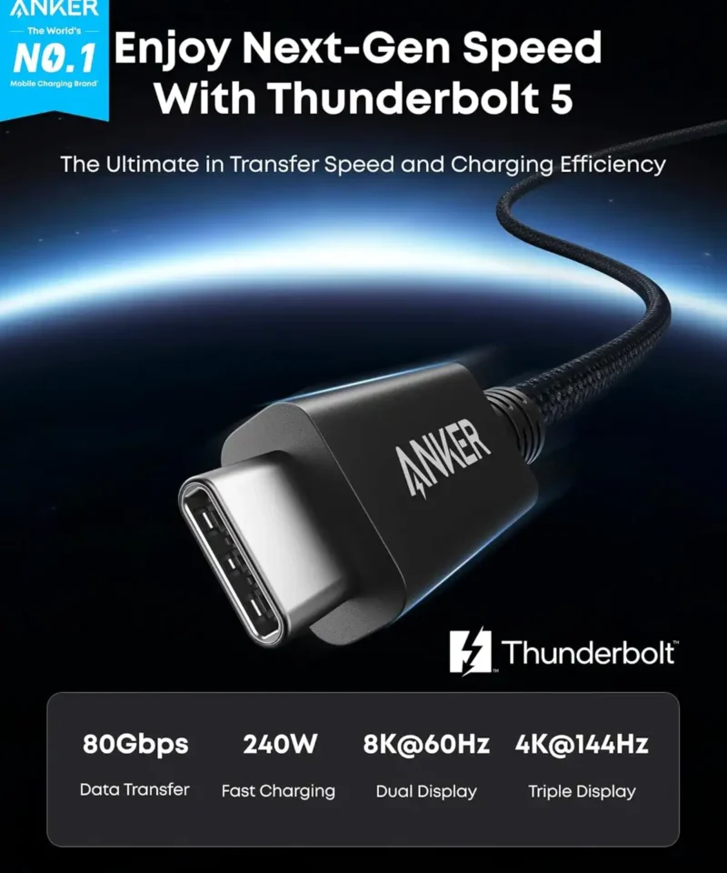 کابل تاندربولت 80 گیگابیت انکر Anker Prime Thunderbolt 5 Cable A84N1 - Image 6