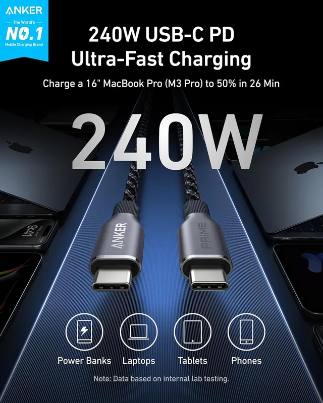 کابل شارژ 90 سانتی متر USB C به USB C انکر Anker Prime USB C to USB C Cable 240W A88E2611 - Image 6