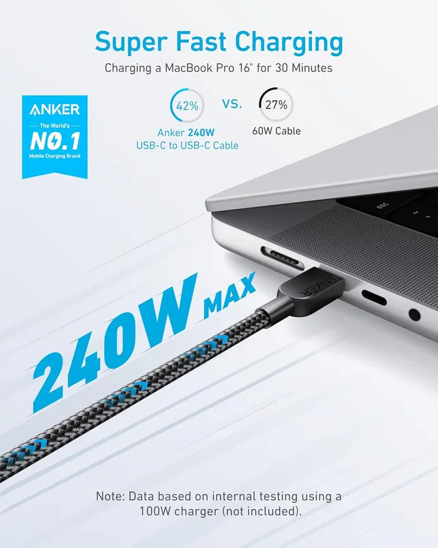 کابل 90 سانتی متر USB C به USB C انکر Anker 310 USB-C to USB-C Cable A81C5 - Image 3
