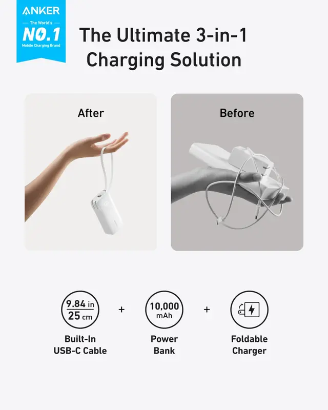 Alternative view of پاوربانک 10000 میلی آمپر انکر Anker Power Bank 10K Fusion Built-In Cable A1637