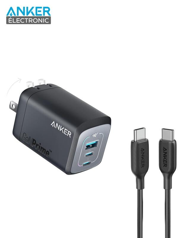 شارژر دیواری 100 وات انکر Anker Prime 100W GaN Wall Charger B2343 + کابل تایپ سی به تایپ سی