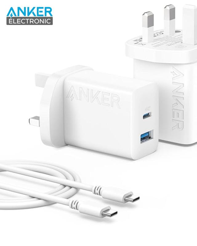 شارژر دیواری 20 وات انکر Anker 20W Dual Port Charger With USB-C Cable B2348K11 سه پین