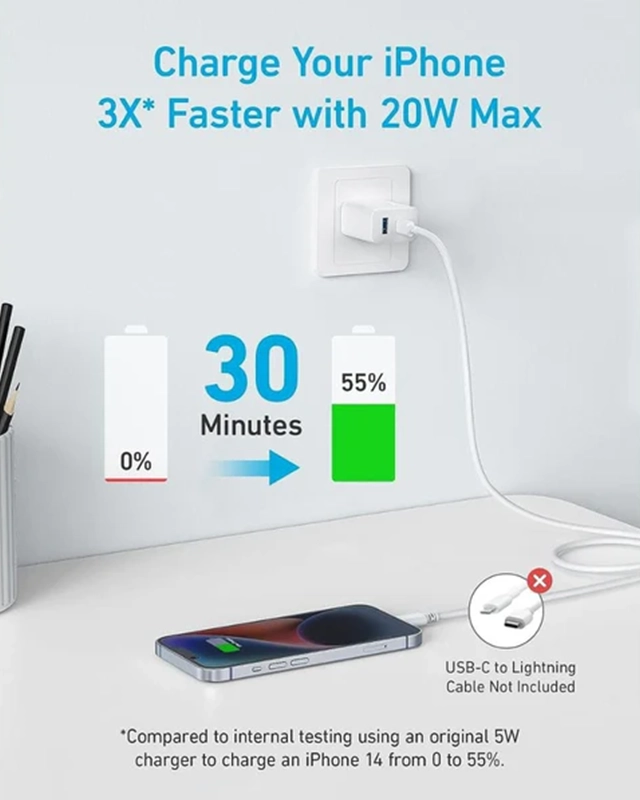 شارژر دیواری 20 وات انکر Anker 20W Dual Port Charger With USB-C Cable B2348G21 دوپین ایران - Image 3