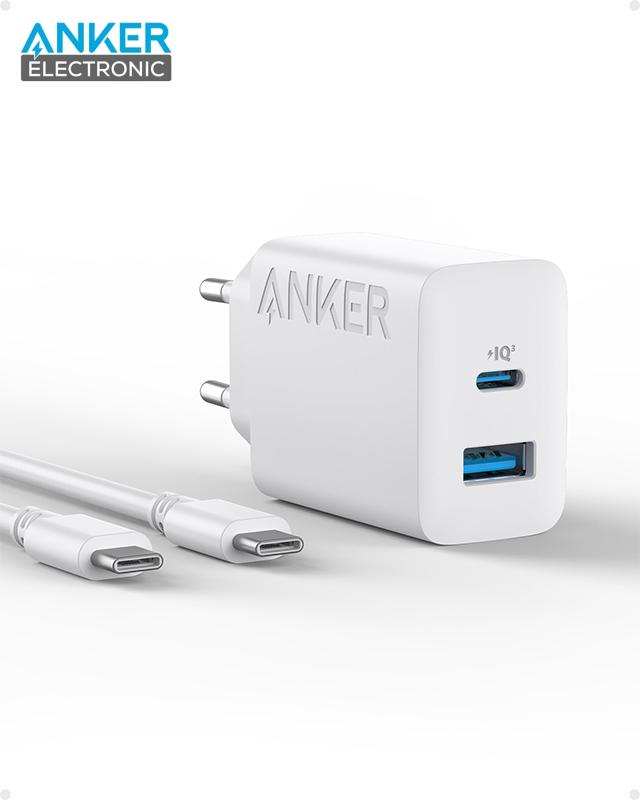 شارژر دیواری 20 وات انکر Anker 20W Dual Port Charger With USB-C Cable B2348G21 دوپین ایران