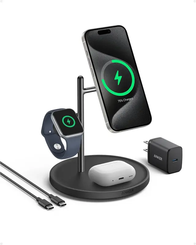 Alternative view of شارژر وایرلس 15 وات مگ سیف 3 در 1 انکر Anker MagGo Wireless Charging Station 3-in-1 Stand B25M3311