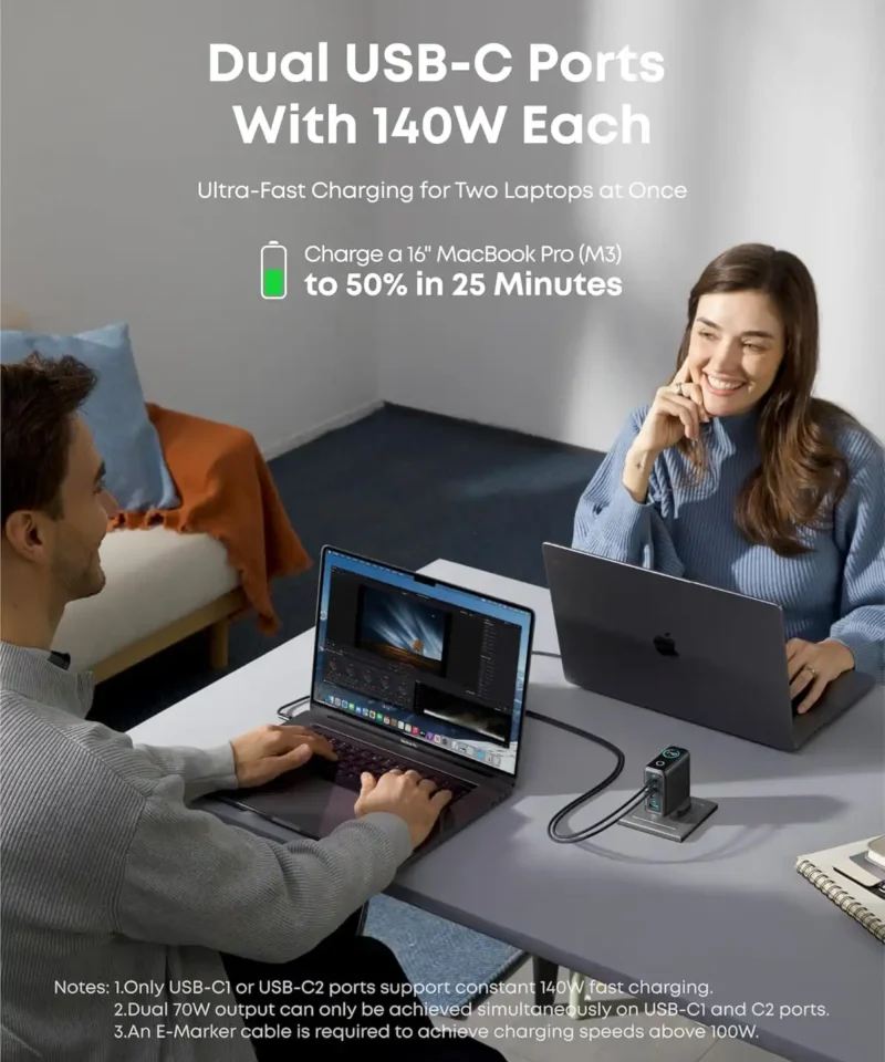 شارژر دیواری 140 وات انکر Anker Charger 140W with USB-C Cable B2697 UK پلاگ سه پین - Image 6