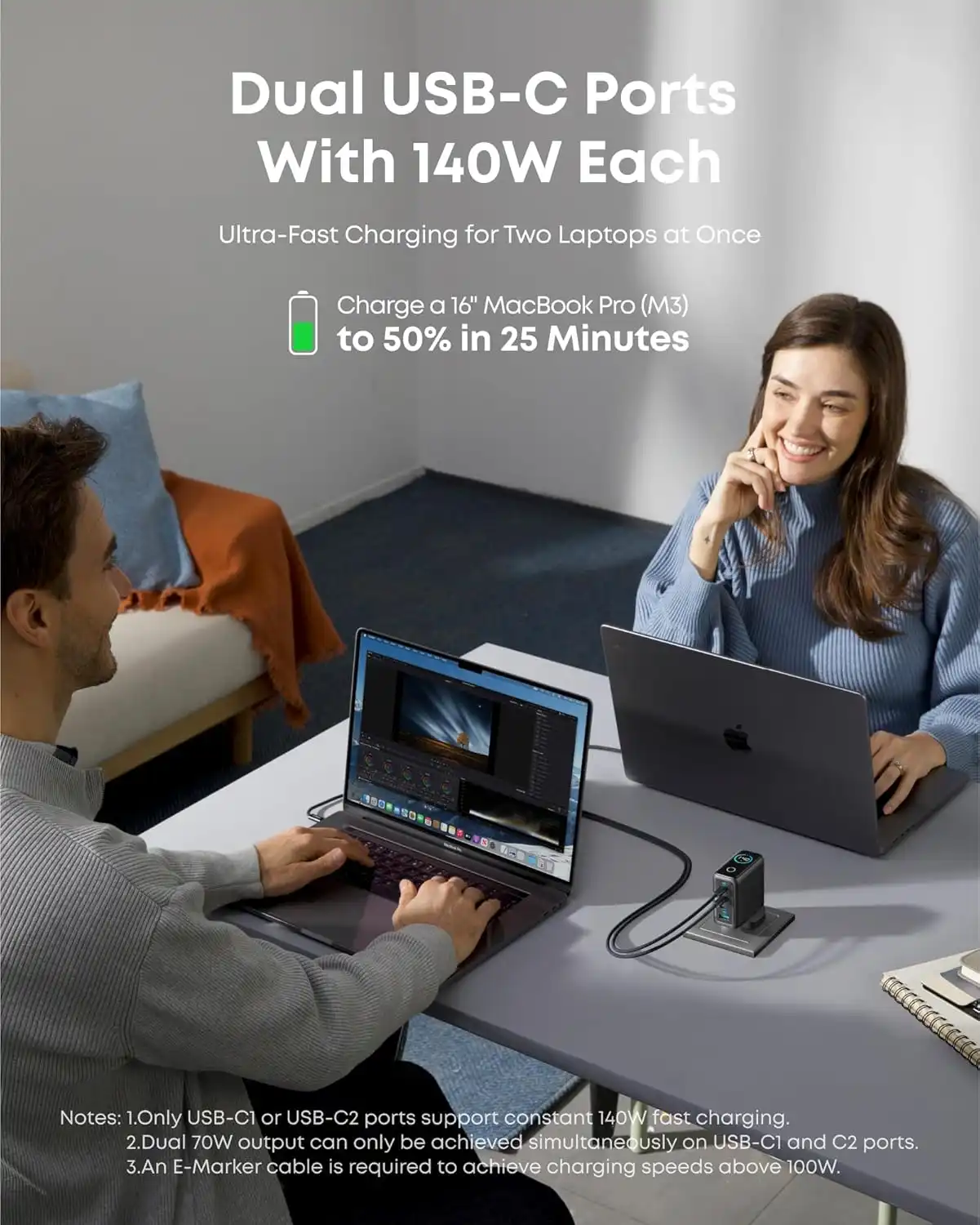 شارژر دیواری 140 وات انکر Anker Charger 140W with USB-C Cable B2697 UK پلاگ سه پین - Image 6