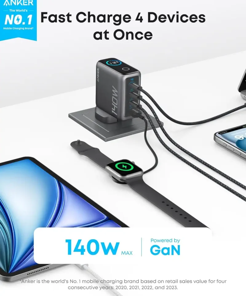 شارژر دیواری 140 وات انکر Anker Charger 140W with USB-C Cable B2697 UK پلاگ سه پین - Image 3