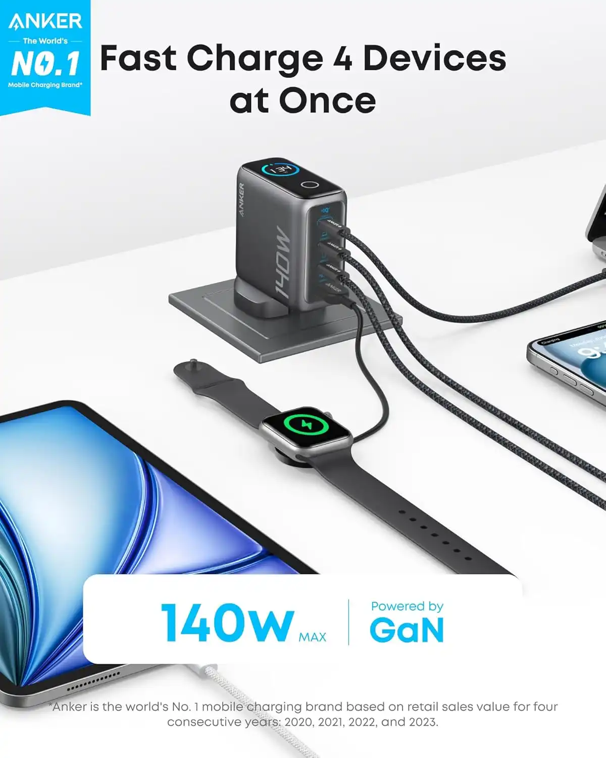 شارژر دیواری 140 وات انکر Anker Charger 140W with USB-C Cable B2697 UK پلاگ سه پین - Image 3