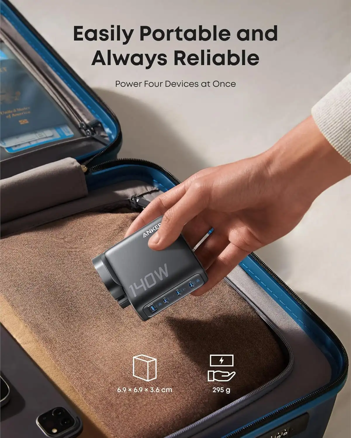 شارژر دیواری 140 وات انکر Anker Charger 140W with USB-C Cable B2697 UK پلاگ سه پین - Image 4