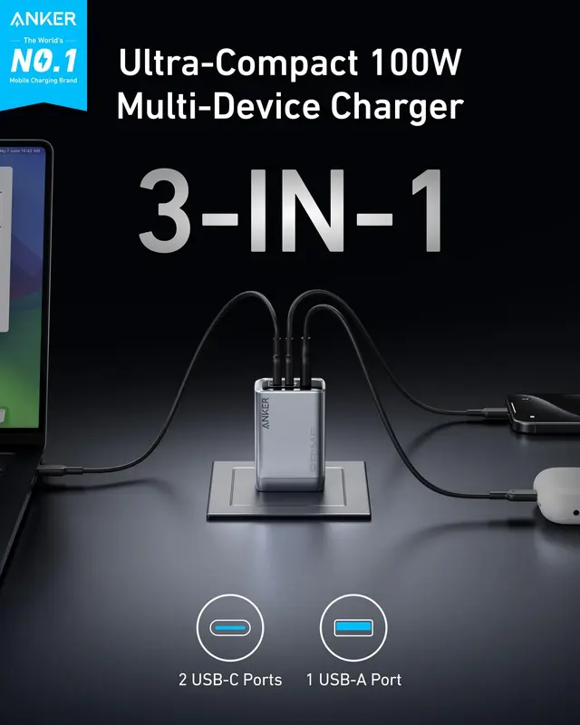 شارژر دیواری انکر Anker Prime Charger 100W GaN A2688 EU پلاگ دوپین ایران - Image 5
