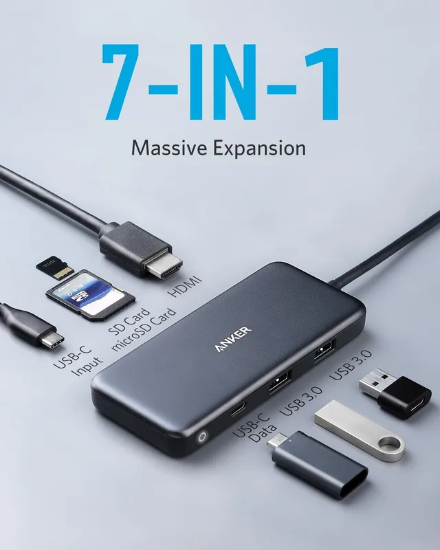 Alternative view of هاب دیتا 7 پورت انکر Anker 341 USB-C Hub 7-in-1 A8346
