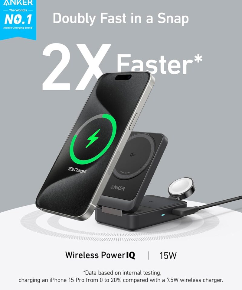 شارژر وایرلس سهکاره انکر Anker MagGo Wireless Charging Station Foldable 3-in-1 B2557 - Image 3