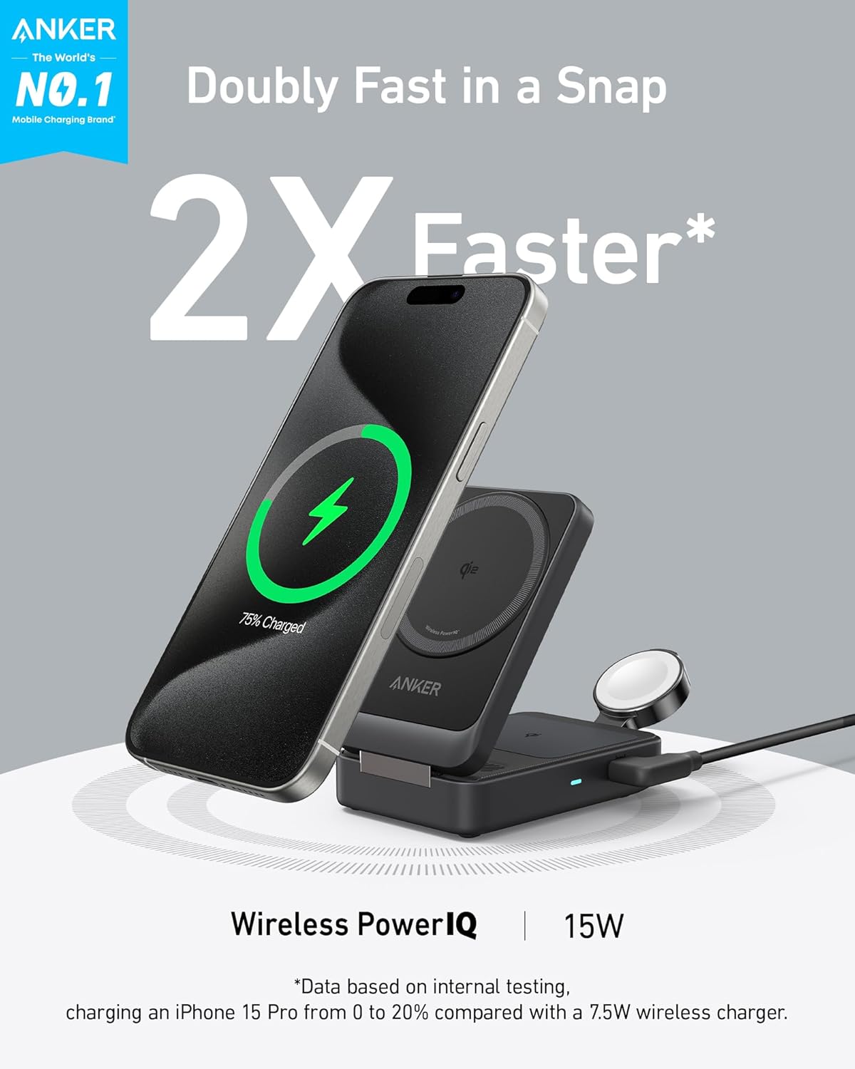 شارژر وایرلس سهکاره انکر Anker MagGo Wireless Charging Station Foldable 3-in-1 B2557 - Image 3