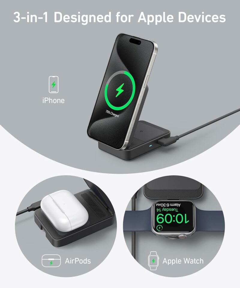 شارژر وایرلس سهکاره انکر Anker MagGo Wireless Charging Station Foldable 3-in-1 B2557 - Image 5