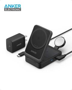 شارژر وایرلس سه‌کاره انکر Anker MagGo Wireless Charging Station Foldable 3-in-1 B2557