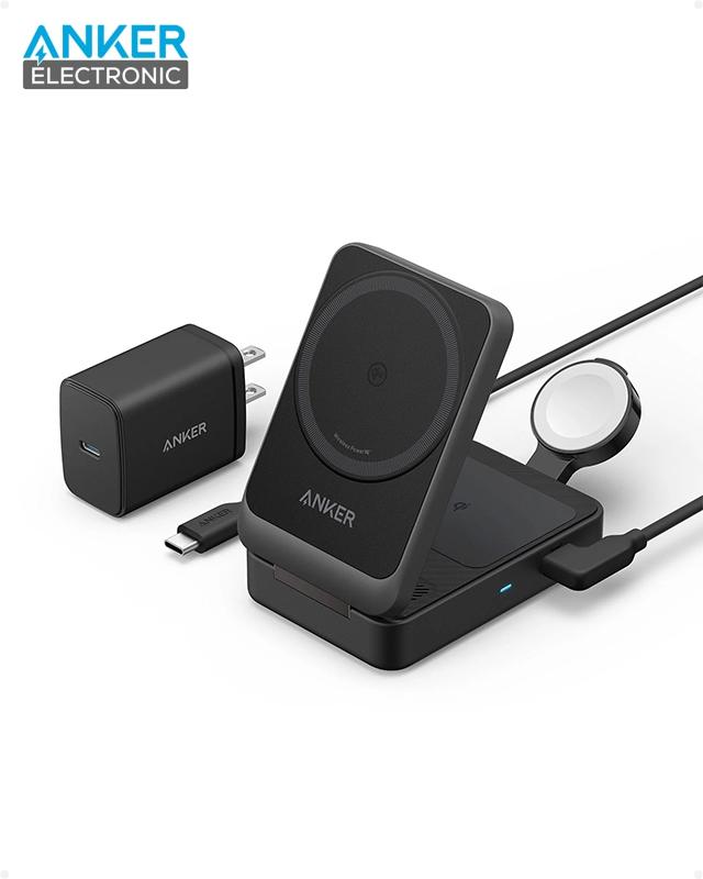 شارژر وایرلس سهکاره انکر Anker MagGo Wireless Charging Station Foldable 3-in-1 B2557