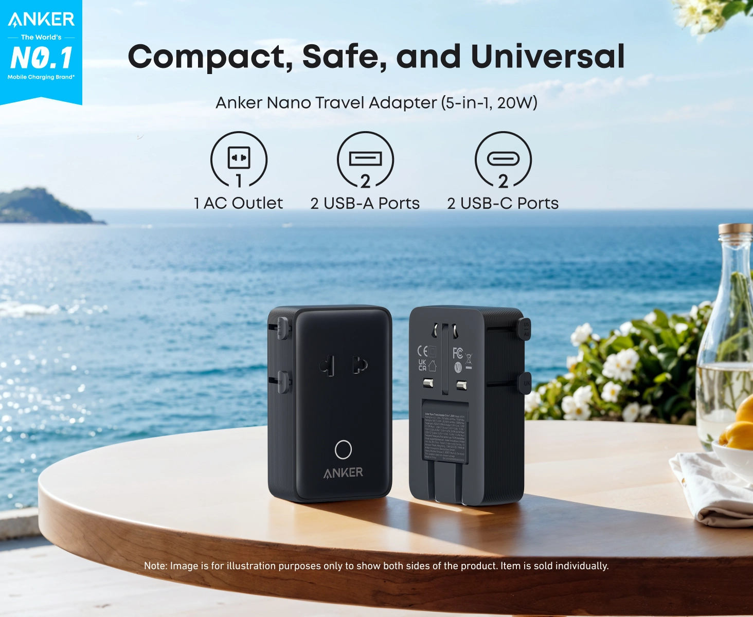 شارژر مسافرتی انکر Anker Nano Travel Adapter 5‑in‑۱ A9215