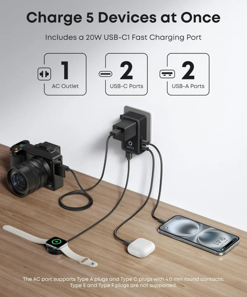شارژر مسافرتی انکر Anker Nano Travel Adapter 5‑in‑۱ A9215 - Image 5