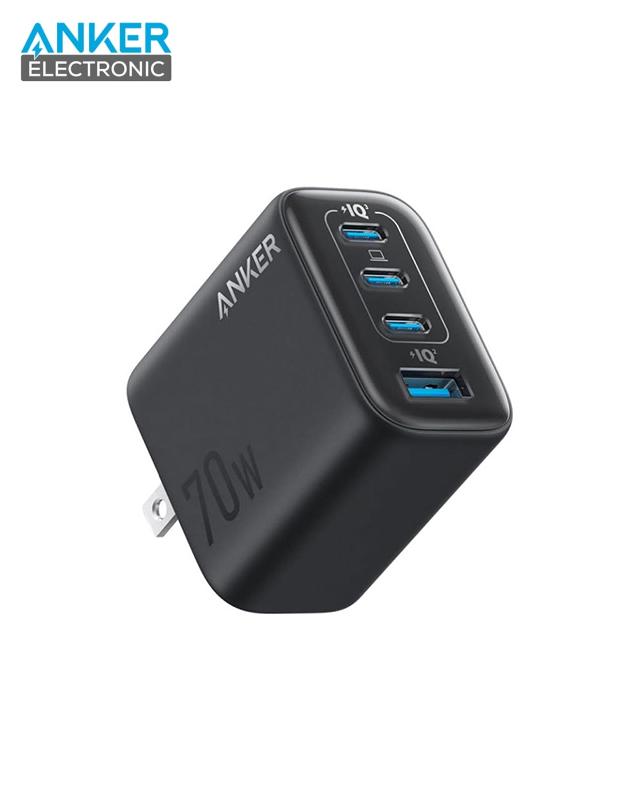 شارژر دیواری 70 وات انکر ANKER Zolo Charger 4-Port 70W A121C پلاگ دوپین تاشو